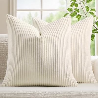 Mecatny Corduroy Fall Throw Pillow Covers 18x18 Set of 2 Cream White - image 2 of 4
