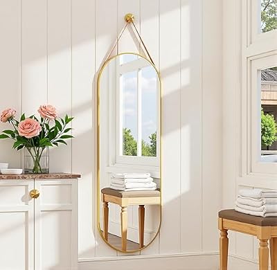 Dewfig 48"x16" Full Length Mirror, Oval Wall Mirror, Leather Strap, Gold - image 2 of 4