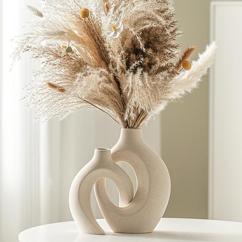 Lvases Snuggle Hollow Ceramic Vase Set of 2, Boho Tabletop Home Decor Vases - Vases & Objects, product photo on a white background