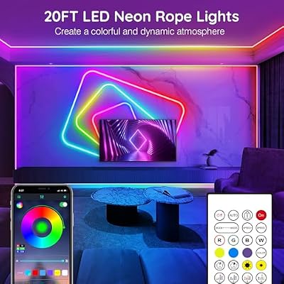 AILBTON 20Ft Neon Rope Lights,Flexible Led Rope Lights Control with App/Remote,Multiple Modes Music Sync Gaming RGB Led Neon Lights for Bedroom Outdoor - image 3 of 4