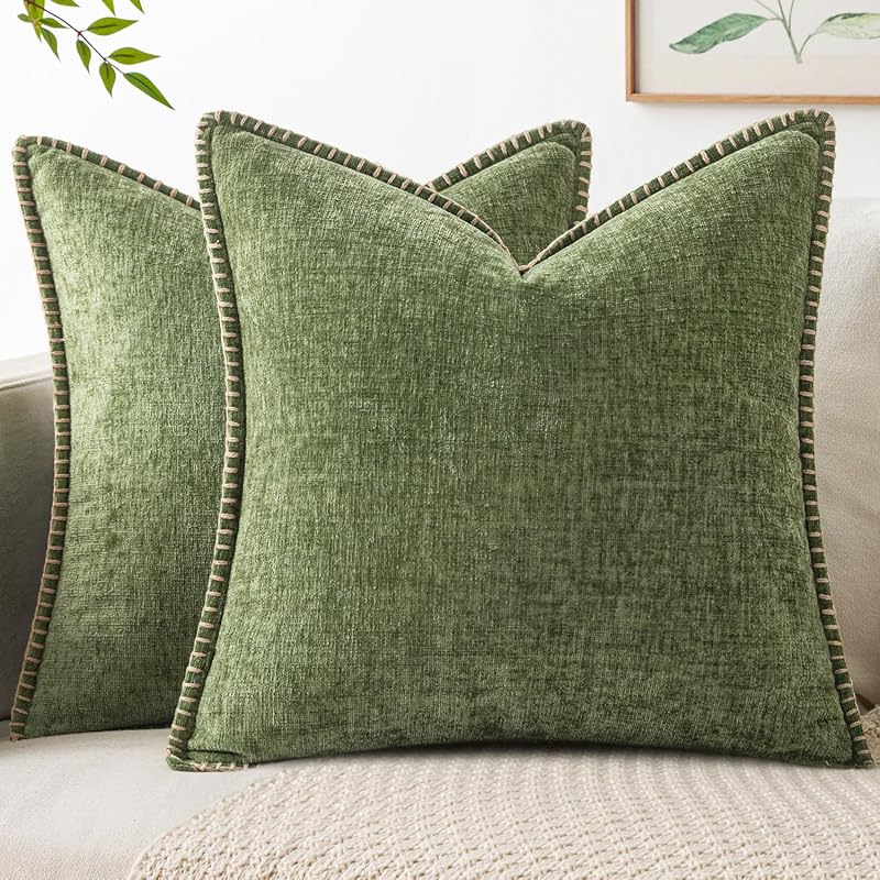 MIULEE Decorative Couch Throw Pillow Covers 18x18 Inch Sage Green 2 Pack - Vases & Objects, product photo on a white background