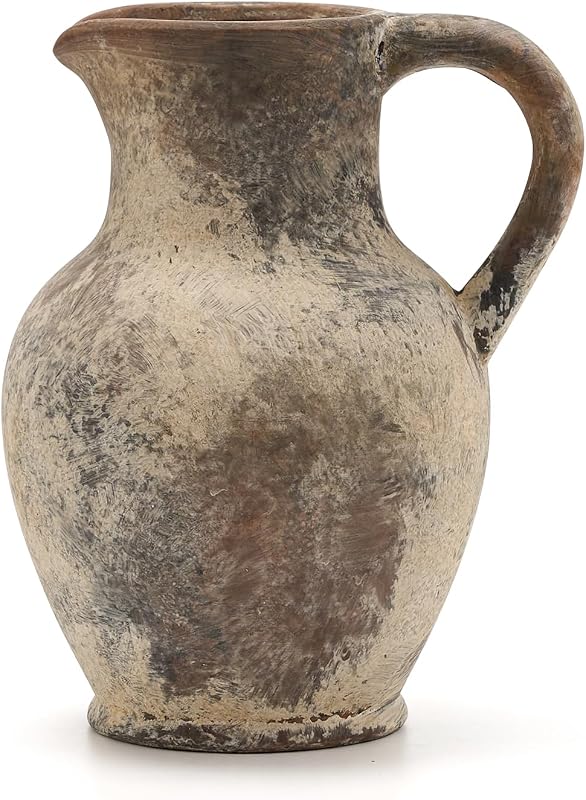 SIDUCAL Ceramic Rustic Farmhouse Vase with Handle, Terracotta Vase, Minimalist Decorative Vases for Home Decor, Table, Living Room, Shelf, Christmas Decoration(Gray) - Vases & Objects, product photo on a white background