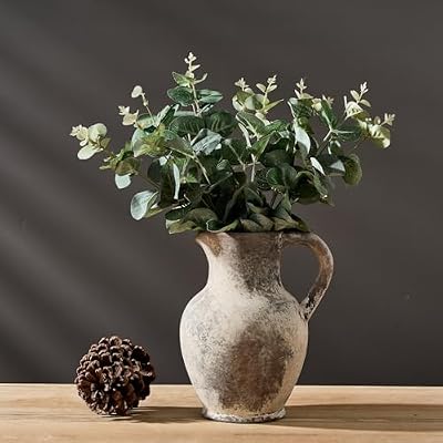 SIDUCAL Ceramic Rustic Farmhouse Vase with Handle, Terracotta Vase, Minimalist Decorative Vases for Home Decor, Table, Living Room, Shelf, Christmas Decoration(Gray) - image 4 of 4