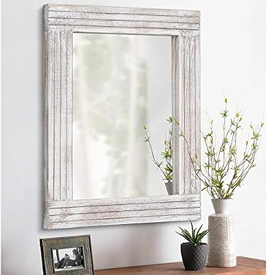 Mirrors for Wall Rustic Wooden Frame Rectangle Mirror Vintage Hanging Mirror for Bedroom Bathroom Living Room Farmhouse Wall Decor White Small 16" x 12 " - image 2 of 4