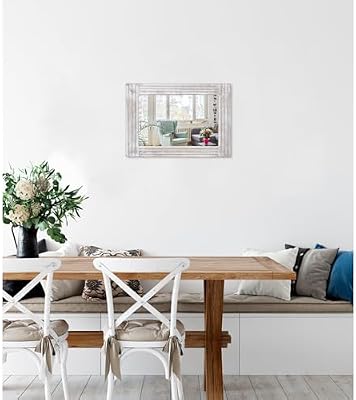 Mirrors for Wall Rustic Wooden Frame Rectangle Mirror Vintage Hanging Mirror for Bedroom Bathroom Living Room Farmhouse Wall Decor White Small 16" x 12 " - image 3 of 4