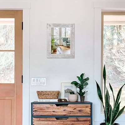 Mirrors for Wall Rustic Wooden Frame Rectangle Mirror Vintage Hanging Mirror for Bedroom Bathroom Living Room Farmhouse Wall Decor White Small 16" x 12 " - image 4 of 4