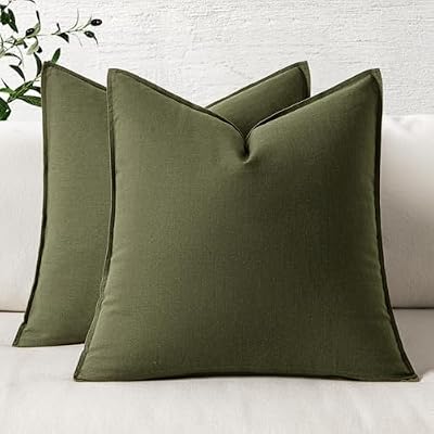 MIULEE Pack of 2 Decorative Linen Pillow Covers 18x18 Inch Olive Green - image 2 of 4