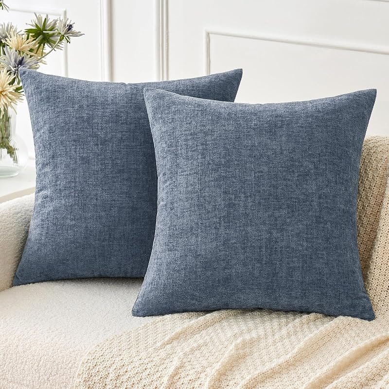 MIULEE Soft Chenille Throw Pillow Covers Dark Grey Blue 18x18 Pack of 2 - Vases & Objects, product photo on a white background