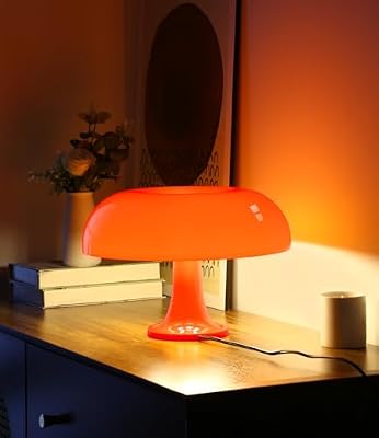 Orange Mushroom Lamp, Mid Century Modern Table Lamp for Bedroom, Minimalist Mushroom Decor Bedside Small Lamps, 2700K(Bulb Included, Plug Powered) - image 2 of 4