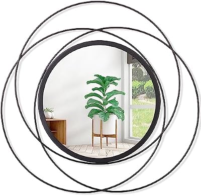 Black Circle Mirror Wall Decorative Metal Wall Mirror, Art Small Round Wall Home Mirror, Decor Living Room Bedroom Bathroom Entryway 12" - image 2 of 4
