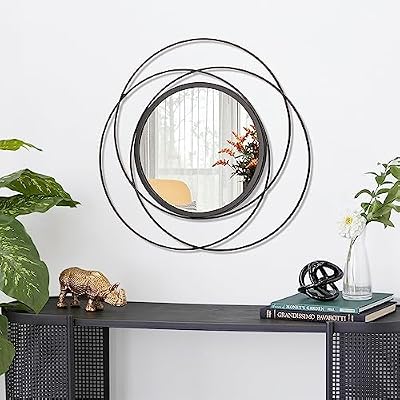 Black Circle Mirror Wall Decorative Metal Wall Mirror, Art Small Round Wall Home Mirror, Decor Living Room Bedroom Bathroom Entryway 12" - image 3 of 4