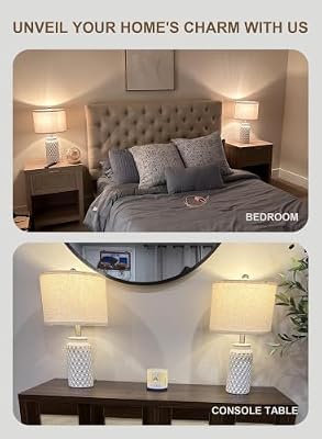 USumkky 20.5" White Modern Ceramic Bedside Lamps Set of 2, Small Table Lamp for Bedroom Decor Farmhouse Nightstand Lamp for Living Room Office - image 3 of 4