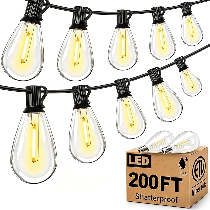 Tenmiro 200FT Outdoor String Lights, Ultra Long LED Patio Lights with Shatterproof High Brightness S11 Edison Bulbs, Outside Hanging Light Waterproof for Backyard Deck Porch Party Decor 2700K - String & Accent Lighting, product photo on a white background