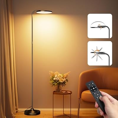 SIBRILLE 36W LED Floor Lamp, Super Bright Standing Lamp, Modern Stepless Dimmable Torchiere Tall Lamp with Remote Control, 350°Rotating Head Reading Floor Lamp for Living Room, Bedroom, Office - image 2 of 4