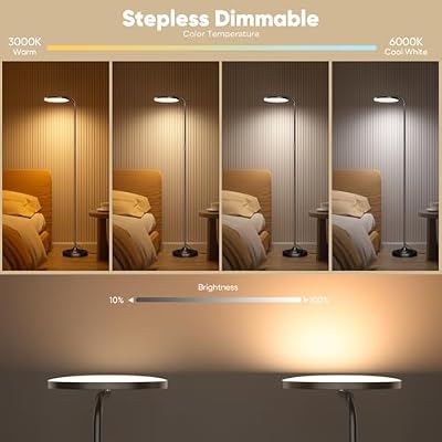 SIBRILLE 36W LED Floor Lamp, Super Bright Standing Lamp, Modern Stepless Dimmable Torchiere Tall Lamp with Remote Control, 350°Rotating Head Reading Floor Lamp for Living Room, Bedroom, Office - image 4 of 4