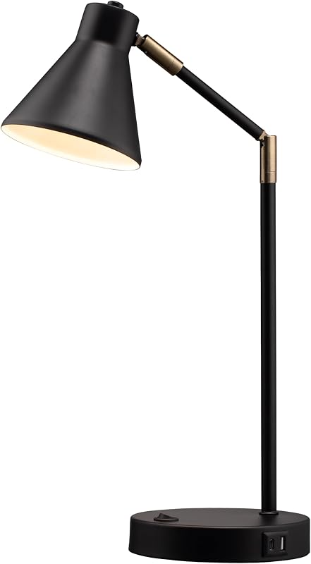 O'Bright Astrum - LED Desk Lamp with Dual USB Charging Ports, 100% Metal, 270 Degree Swivel Arms, Soft White Light (3000K), Bedside & Home Office Table Lamp, ETL Listed, Black - Table Lamps, product photo on a white background
