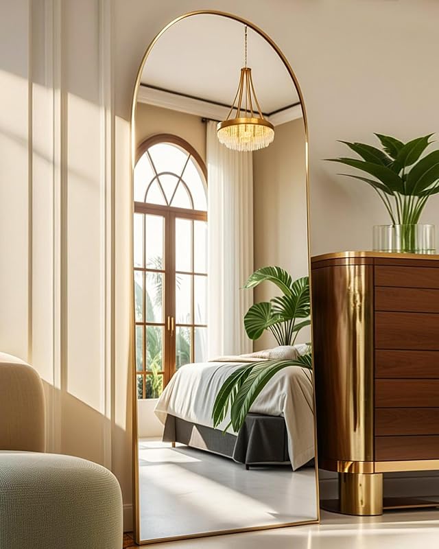 NEARBYSD 58"x18" Arched Full Length Mirror, Gold - Mirrors, product photo on a white background
