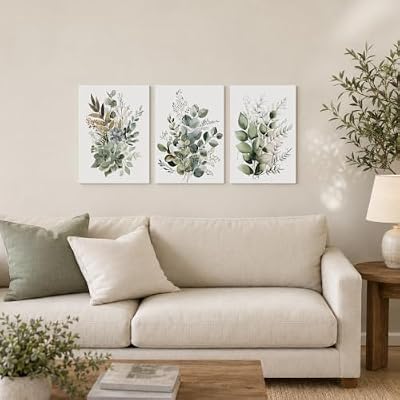 Bwodke Sage Green Botanical Canvas Wall Art Set of 3, 12x16 inch - image 3 of 4