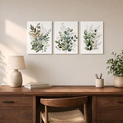 Bwodke Sage Green Botanical Canvas Wall Art Set of 3, 12x16 inch - image 4 of 4