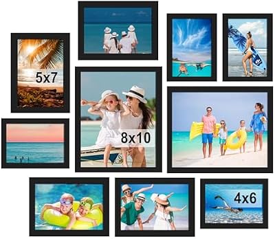 BESCRCL 10 Pack Picture Frames Collage Wall Decor, Gallery Wall Frame Set for Tabletop or Wall Mounting Display, Multi Size with Two 8x10, Four 5x7, and Four 4x6 Photo Frames, Black - image 2 of 4