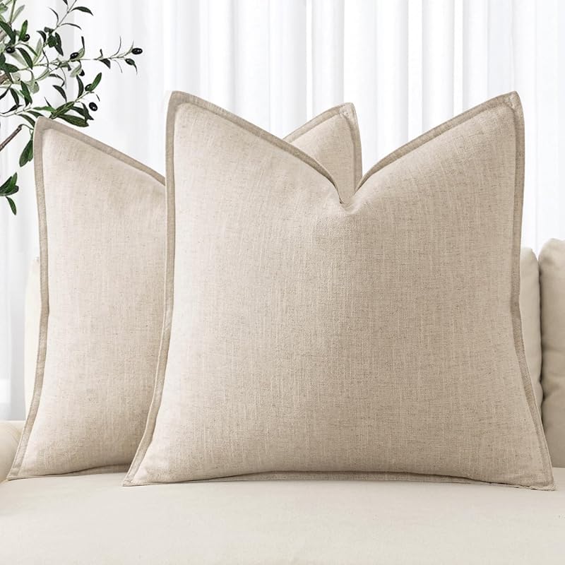 MIULEE Decorative Linen Pillow Covers 20x20 Inch Natural Beige - Vases & Objects, product photo on a white background