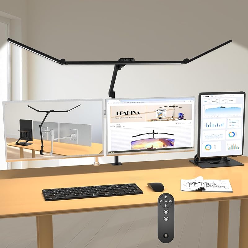3000 Lumen Ultra Bright Architect Desk Lamp with Clamp, 36W Tall Overhead Led Desk Light for Home Office, 47Inch Long Dimmable Computer Monitor Light Bar with Remote for Table Desktop Drafting - Table Lamps, product photo on a white background