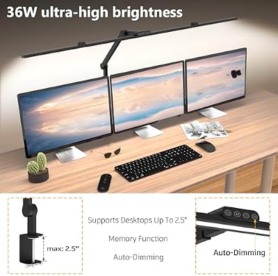3000 Lumen Ultra Bright Architect Desk Lamp with Clamp, 36W Tall Overhead Led Desk Light for Home Office, 47Inch Long Dimmable Computer Monitor Light Bar with Remote for Table Desktop Drafting - image 3 of 4