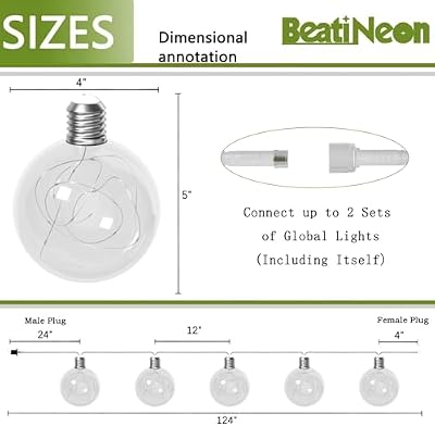 9 Pack 10.3FT Globe String Lights Indoor with 4'' Plastic Bulbs for Decor - image 4 of 4