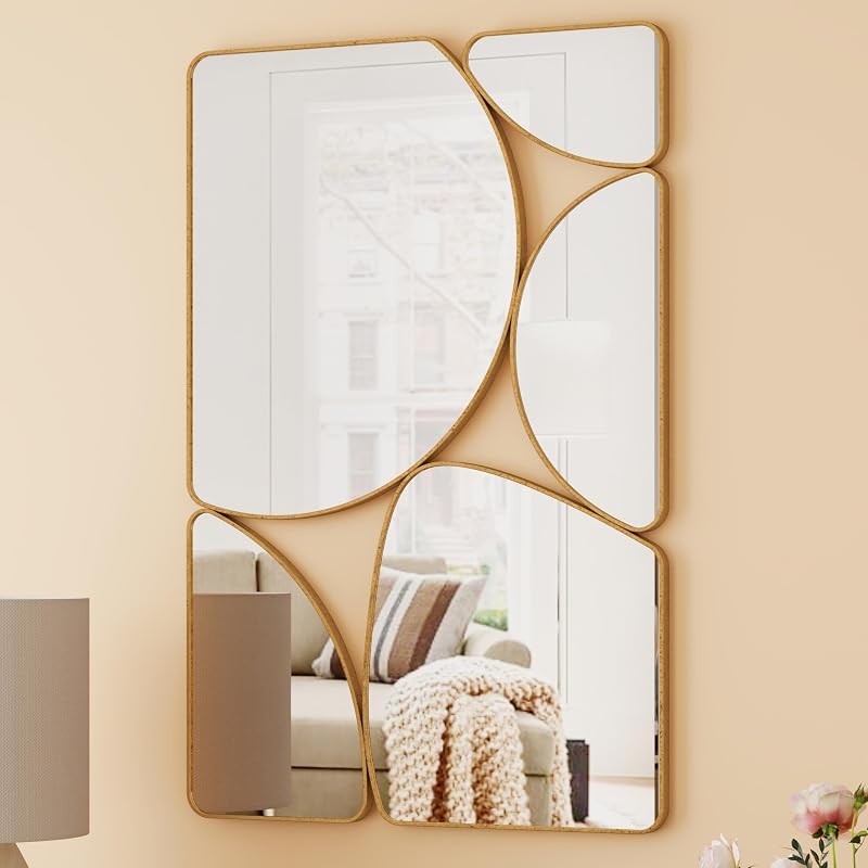 SHYFOY Antique Gold Mirror, 35"x24" Abstract Decorative Wall Mirror - Mirrors, product photo on a white background