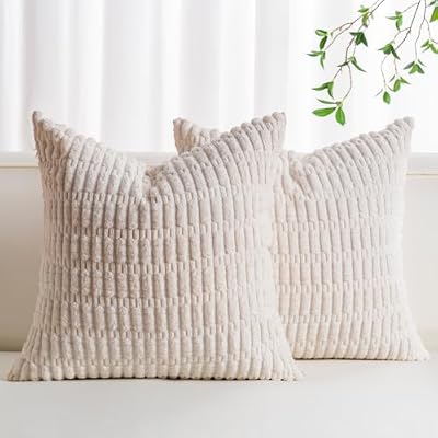 Pack of 2 Corduroy Decorative Throw Pillow Covers 18x18 Inch, Cream White - image 2 of 4