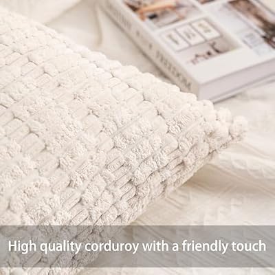Pack of 2 Corduroy Decorative Throw Pillow Covers 18x18 Inch, Cream White - image 3 of 4