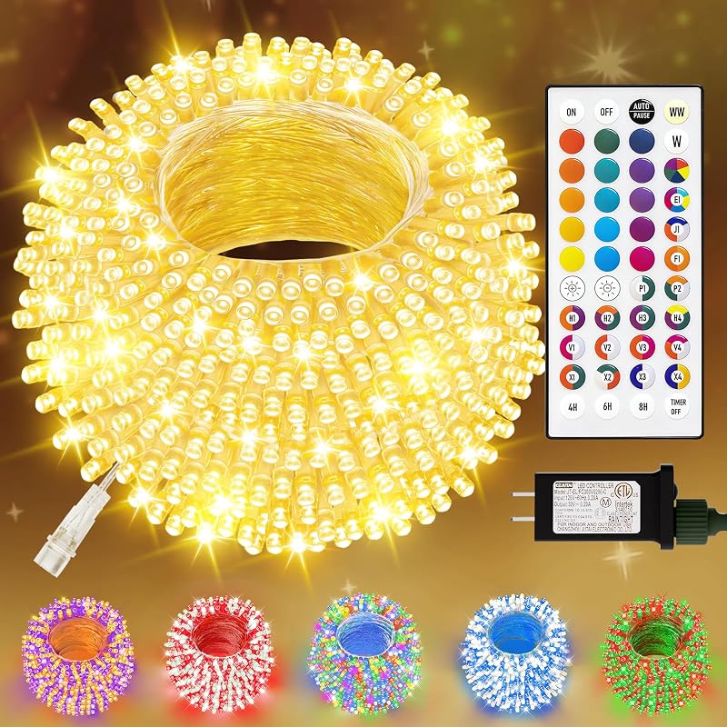 LitHome Color Changing Christmas String Lights Connectable, 66Ft 200 LED - String & Accent Lighting, product photo on a white background