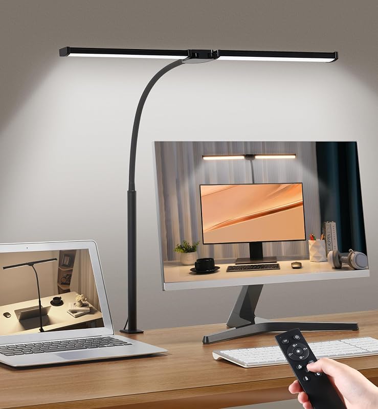 Motumen Led Desk Lamp for Home Office, Eye-Care Desk Light Clamp, Black - Table Lamps, product photo on a white background