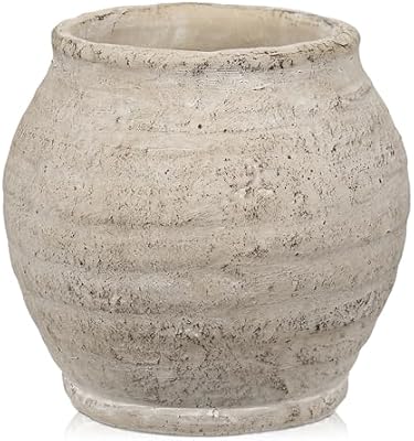 Briful Rustic Vintage Ceramic Pottery Vase, 6.1'' Farmhouse Table Decor with Distressed Texture, Wide Mouth Decorative Jar Vases for Home Decor, Shelf & Entryway, Cream White - image 2 of 4