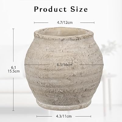 Briful Rustic Vintage Ceramic Pottery Vase, 6.1'' Farmhouse Table Decor with Distressed Texture, Wide Mouth Decorative Jar Vases for Home Decor, Shelf & Entryway, Cream White - image 3 of 4