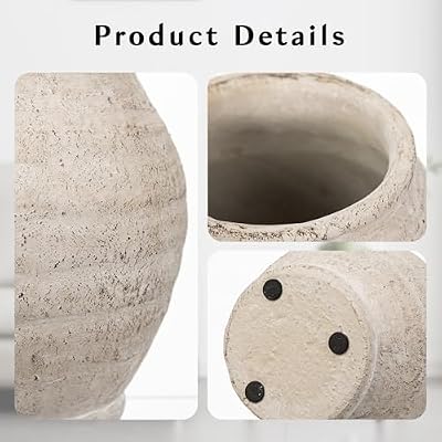 Briful Rustic Vintage Ceramic Pottery Vase, 6.1'' Farmhouse Table Decor with Distressed Texture, Wide Mouth Decorative Jar Vases for Home Decor, Shelf & Entryway, Cream White - image 4 of 4