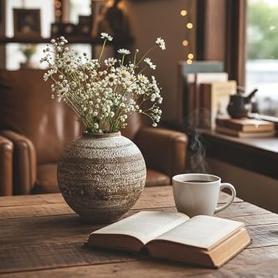 DIF DECO Ceramic Farmhouse Vase Rustic Decor,Pottery Decorative Flower Vases for Home Decor,Boho Vase for Table, Living Room,Bathroom,Shelf,Mantel Decoration,5.5 inch - image 3 of 4