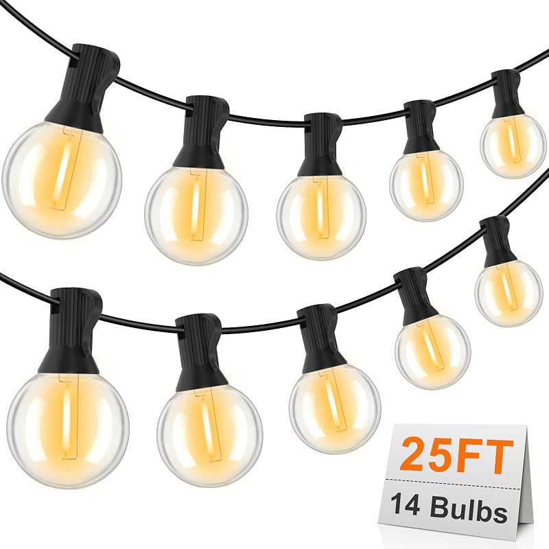 GvvooHome Outdoor String Lights, 25FT G40 LED Waterproof Patio Lights - String & Accent Lighting, product photo on a white background