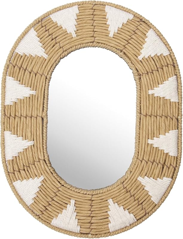 Briful Bohomain Wall Mirror Oval Decorative Mirror Seagrass Wall-Mounted Mirror Farmhouse Home Décor, Hanging Wall Art for Living Room Bedroom Dining Room, Size-16.54''x12.6'' - Mirrors, product photo on a white background