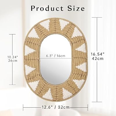 Briful Bohomain Wall Mirror Oval Decorative Mirror Seagrass Wall-Mounted Mirror Farmhouse Home Décor, Hanging Wall Art for Living Room Bedroom Dining Room, Size-16.54''x12.6'' - image 3 of 4