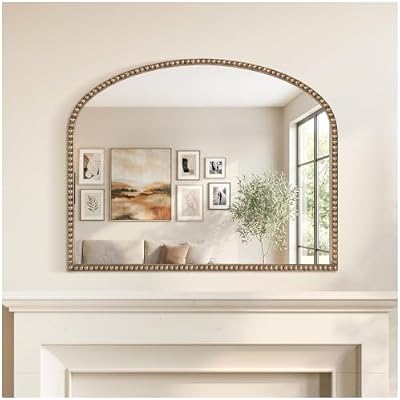 Antique Gold Arched Wall Mirror, 36" x 28" Beaded Mirror - image 2 of 4