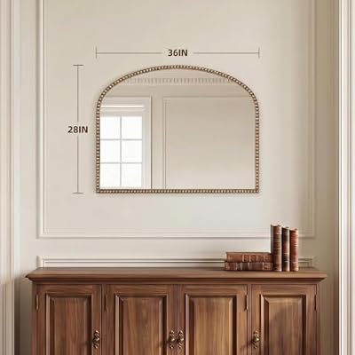 Antique Gold Arched Wall Mirror, 36" x 28" Beaded Mirror - image 4 of 4