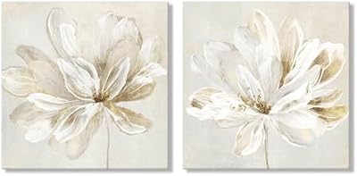 SEVEN WALL ARTS 2 Pcs Beige and Gold Flower Wall Art Blooming Flower Abstract Floral Artwork Canvas Print Poster for Living Room Bedroom Office Wall Decor 24"x24" - image 2 of 4