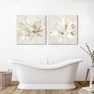 SEVEN WALL ARTS 2 Pcs Beige and Gold Flower Wall Art Blooming Flower Abstract Floral Artwork Canvas Print Poster for Living Room Bedroom Office Wall Decor 24"x24" - image 3 of 4