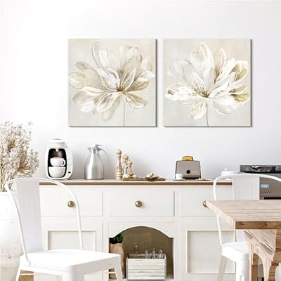 SEVEN WALL ARTS 2 Pcs Beige and Gold Flower Wall Art Blooming Flower Abstract Floral Artwork Canvas Print Poster for Living Room Bedroom Office Wall Decor 24"x24" - image 4 of 4