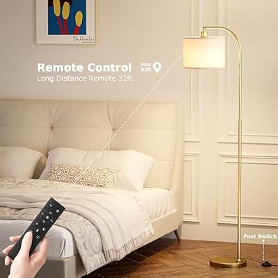 Ambimall Arc Floor Lamp with Remote and Stepless Dimmable Bulb, Colors Temperature & Brightness Adjustable, Gold Floor Lamps for Living Room(Deep Beige Shade & Gold Pole) - image 2 of 4
