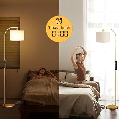 Ambimall Arc Floor Lamp with Remote and Stepless Dimmable Bulb, Colors Temperature & Brightness Adjustable, Gold Floor Lamps for Living Room(Deep Beige Shade & Gold Pole) - image 3 of 4