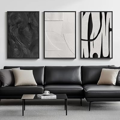 Framed Black and White Abstract Wall Art for Living Room, 3 Piece 24x36 In - image 2 of 4