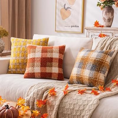 AQOTHES Plaid Fall Throw Pillow Covers Orange 18x18 Inch Set of 2 - image 4 of 4