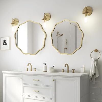 WallBeyond Round Wavy Mirror for Wall Decorative 20 inch, Modern Round Mirror Aluminum Frame for Bathroom Bedroom Living Room Home House Office Entryway, Gold - image 3 of 4